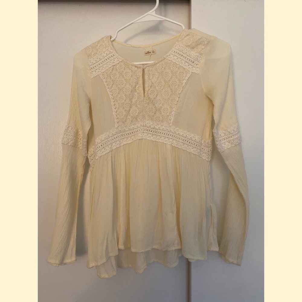 sheer cream blouse / top with crochet detailing